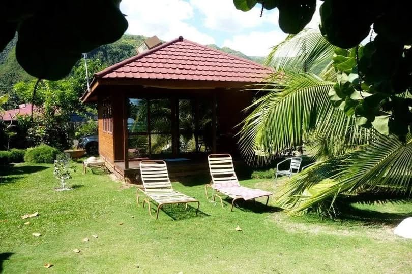 Le bungalow côté jardin, transats à l'ombre des cocotiers